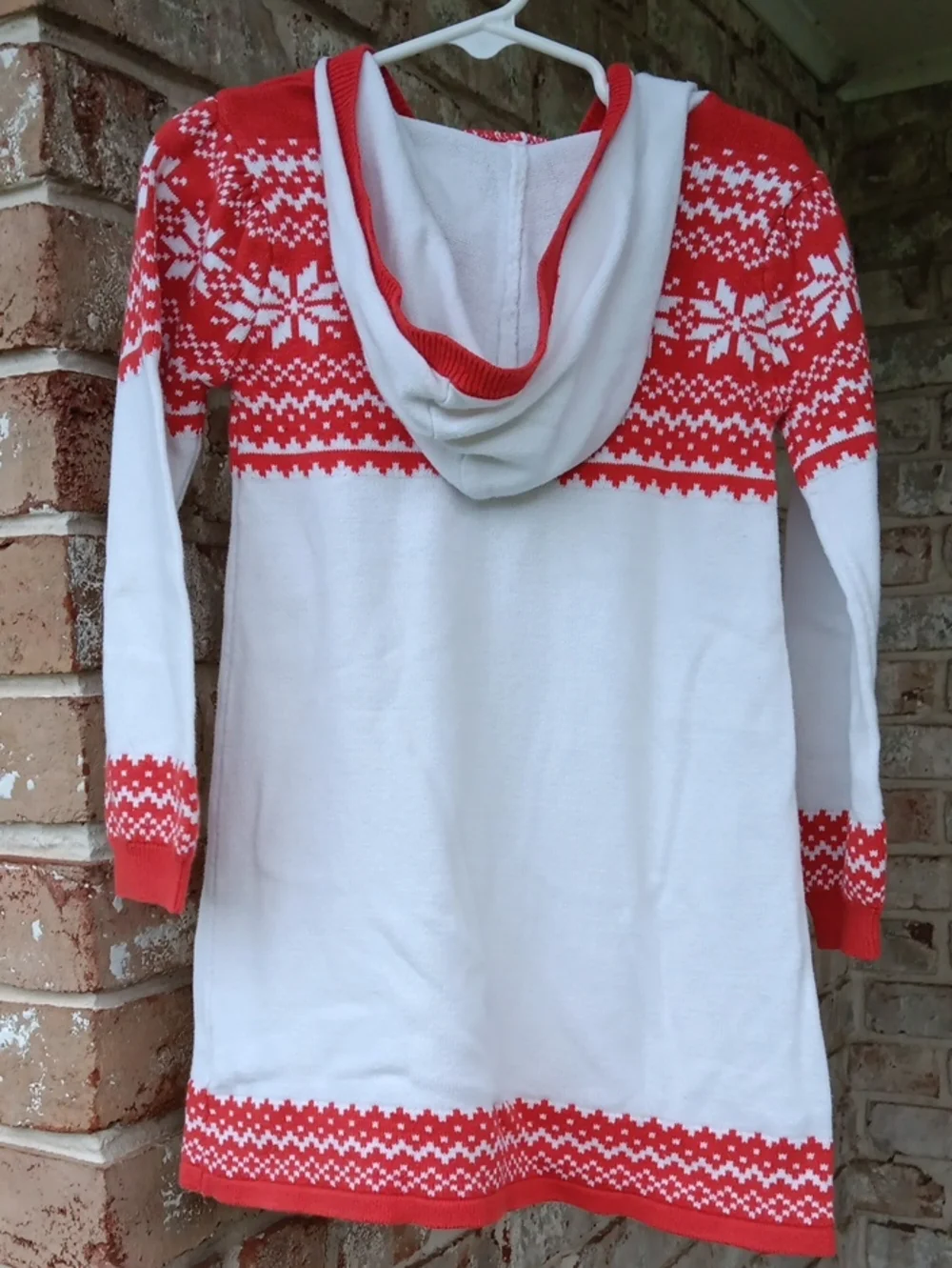 Red & White Fair Isle Hooded Knit Dress